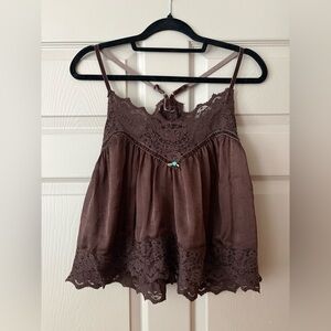 Free People Brown Lace Trim Women’s Top